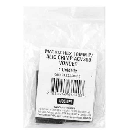 Matrix Hexagonal de 10 mm para Alicate Crimpador ACV 300 9325300010 VONDER-10e31533-1575-4719-b06d-ebc7ed5c5681