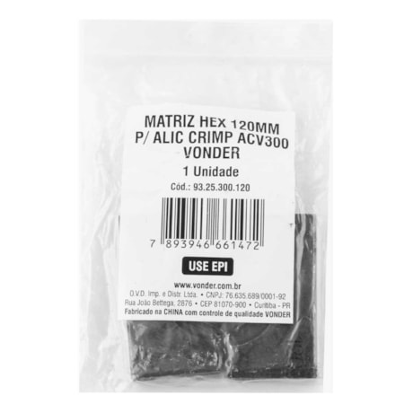 Matriz Hexagonal para Alicate Crimpador 120 mm 9325300120 ACV300 VONDER-904a3a30-4e3d-422b-a368-025bb6506025