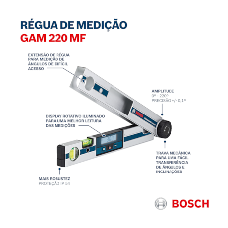 Medidor de Ângulo 0 a 220 Graus 40cm 0601076600 GAM 220 MF BOSCH-bccec2c6-5abf-4116-af24-322cd335fe48