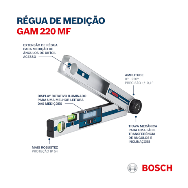 Medidor de Ângulo 0 a 220 Graus 40cm 0601076600 GAM 220 MF BOSCH-8e83ca21-7f7b-4b75-a427-b7666b98a455
