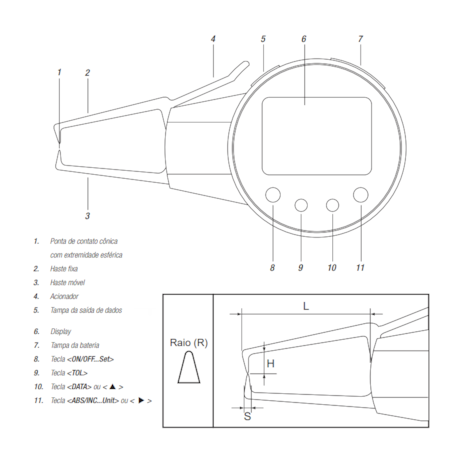 Medidor Externo com Relógio Digital 0 a 10mm 0.005mm/.0002