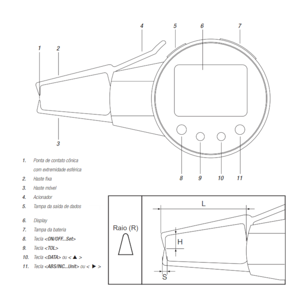 Medidor Externo com Relógio Digital 0 a 10mm 0.005mm/.0002