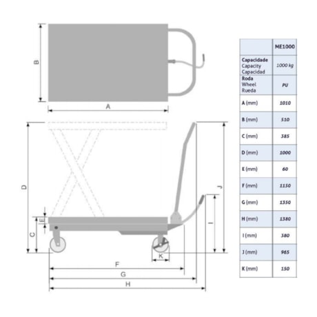 Mesa Hidráulica Pantográfica 1000Kg 1000mm Roda Poliuretano ME1000 BOVENAU-25747f6b-1eb5-4389-b358-5a7f4b7cf56d