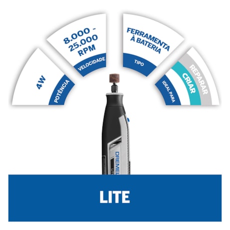 Micro Retífica 25000RPM Bateria 4V Bivolt com Kit de 10 peças F0137760JC LITE DREMEL-751bcec1-18cb-4606-8ac0-379b80c6e196