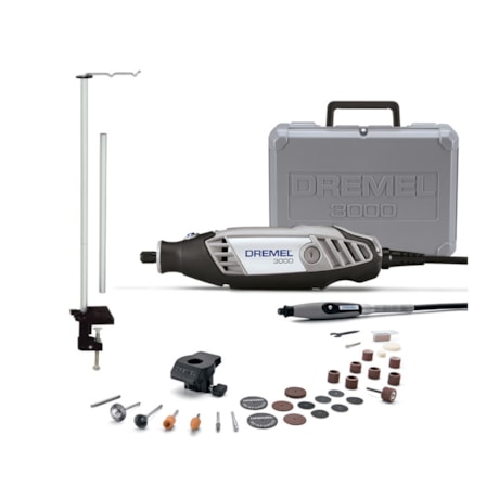 Micro Retífica 3000 com 30 Peças + 2 Acoplamentos + Suporte Vertical 2615222232 DREMEL-602a9f23-79f8-4444-9423-0c0dab07c54d