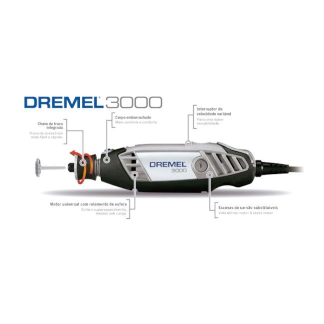 Micro Retífica 3000 com 30 Peças + 2 Acoplamentos + Suporte Vertical 2615222232 DREMEL-97bc9699-2b27-42d5-a27e-ac3198cdf566