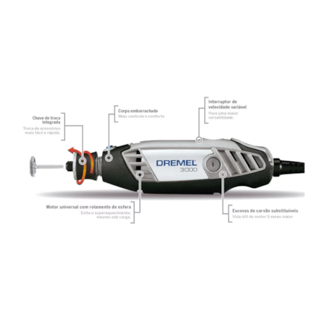 Micro Retífica com 10 Peças + Suporte para Micro Retífica 3000 DREMEL-5236d7e8-e0f9-4444-96fd-276b040d5cd5