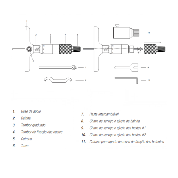 Micrômetro de Profundidade com Hastes Intercambiáveis 0 a 25mm/0.01mm 110.486 DIGIMESS-9aad3a10-fff8-47de-8906-c9052037d0f2