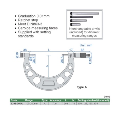 Micrômetro Externo 100 a 200mm 0.01mm 3206-200A INSIZE-1978c73e-4ede-4431-a627-425a06a3d3a5