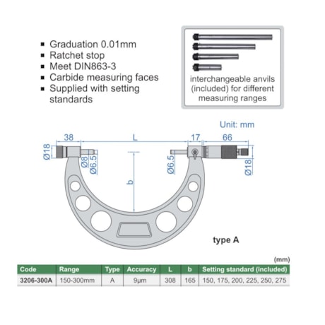 Micrômetro Externo 150 a 300mm 0.01mm 3206-300A INSIZE-4978be23-64de-4a8f-b46f-a2db079d6fa5