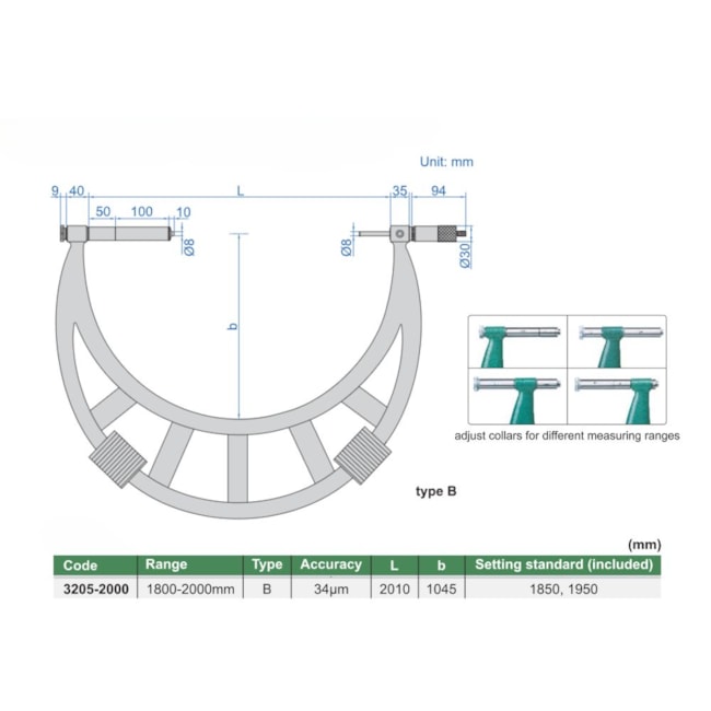 Micrômetro Externo 1800 a 2000mm 0.01mm 3205-2000 INSIZE-08119d0d-4a14-4ad3-a352-2ed1fa0f32dd