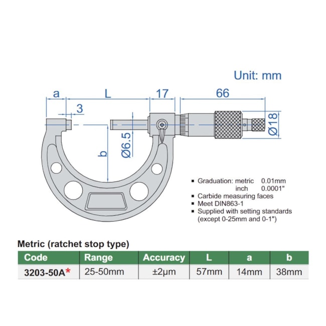 Micrômetro Externo 25 a 50mm 0.01mm 3203-50A INSIZE-0dd29685-1e07-4d33-8965-d78fd719d72d