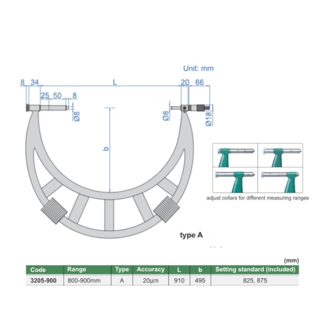 Micrômetro Externo 800 a 900mm 0.01mm 3205-900 INSIZE-be6bef30-553d-4a30-8fa2-7511fa04acb1