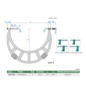 Micrômetro Externo 800 a 900mm 0.01mm 3205-900 INSIZE