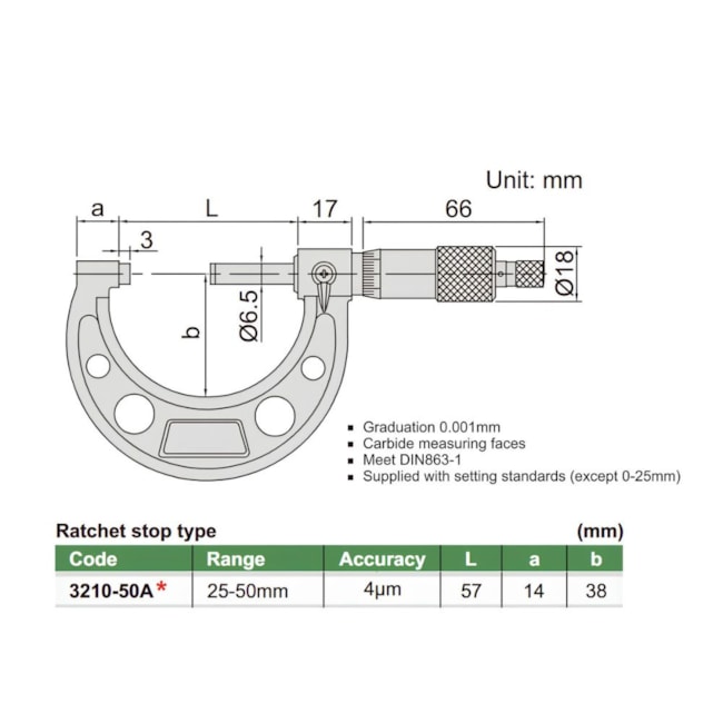 Micrômetro Externo com Graduação 25 a 50mm 0.001mm 3210-50A INSIZE-1f44e0d3-5b86-477b-a76c-0ca73735e37c