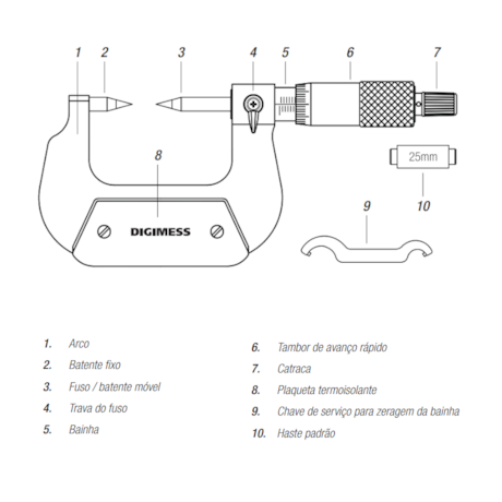 Micrômetro Externo com Pontas Cônicas de 0 a 25mm/0.01mm 112.100A DIGIMESS-a8f794b6-8de2-4ad9-b798-7ec587d9cddd