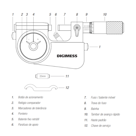 Micrômetro Externo com Relógio Comparador de 0 a 25mm/0.001mm 110.296 DIGIMESS-c4310225-312c-4af7-b6d4-971b5776acc2