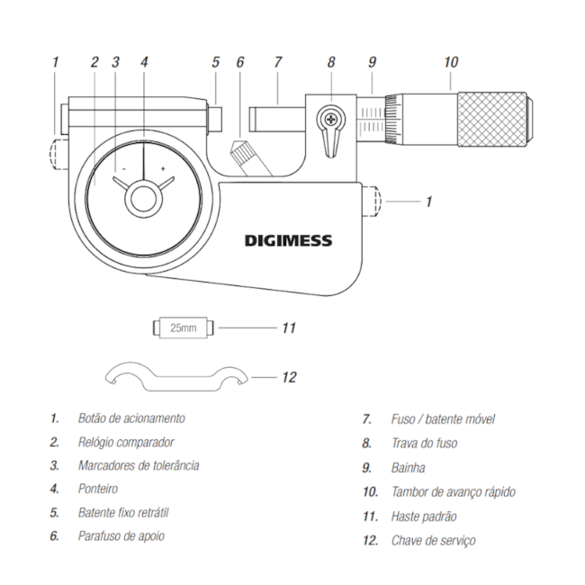 Micrômetro Externo com Relógio Comparador de 0 a 25mm/0.001mm 110.296 DIGIMESS-45eb44e5-14c0-4ffc-9db6-3bc36df77fa2