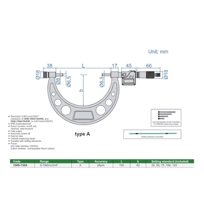 Micrômetro Externo Digital 0 a 150mm 0.01mm 3506-150A INSIZE-e3bc5784-dc03-48e9-ab2d-64f4f4b34d71