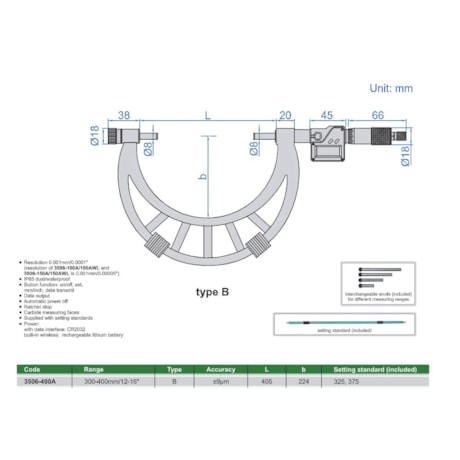 Micrômetro Externo Digital 300 a 400mm 0.01mm 3506-400A INSIZE-7c7591c0-076c-4664-8358-27bc8213da14