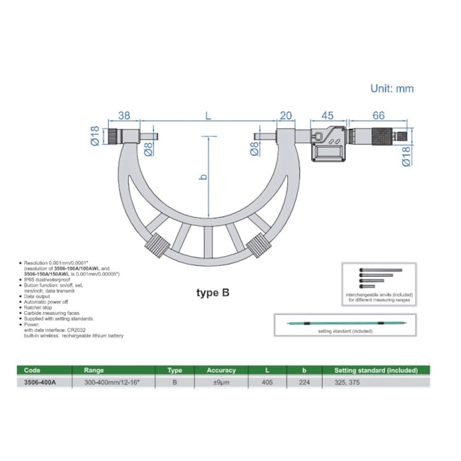Micrômetro Externo Digital 300 a 400mm 0.01mm 3506-400A INSIZE-8e4b8a65-3a13-4664-a6cc-c76349d6ba12