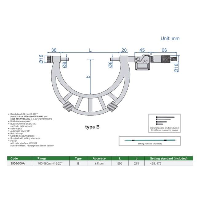 Micrômetro Externo Digital 400 a 500mm 0.001mm 3506-500A INSIZE-d0b42c50-ac79-4ad6-bf9e-4642029ede5c