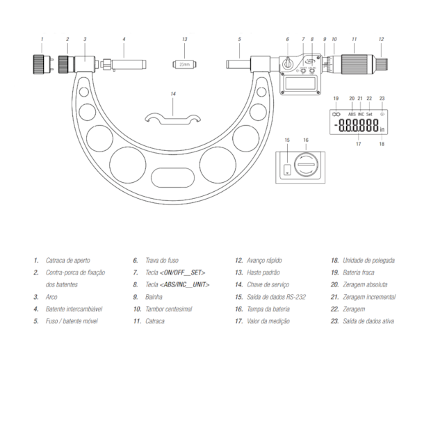 Micrômetro Externo Digital com Batentes Intercambiáveis de 300 a 400mm/12-16