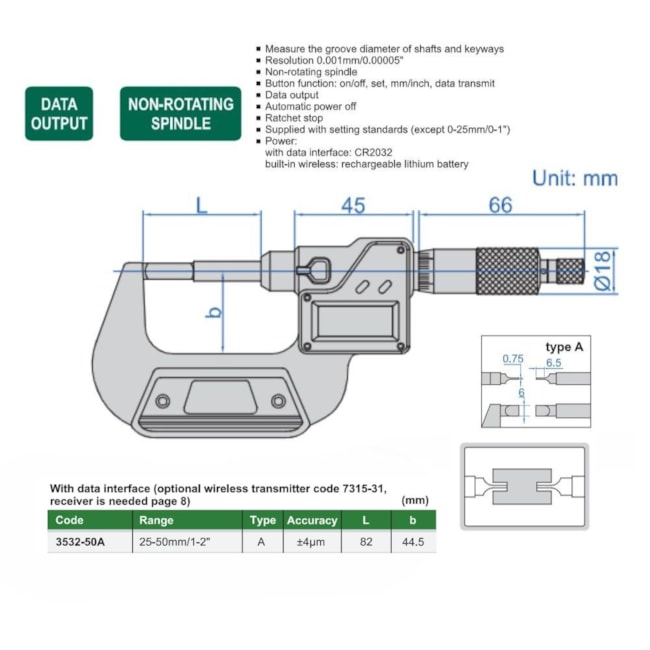 Micrômetro Externo Digital de Lâmina 25 a 50mm 0.001mm 3532-50A INSIZE-52ff3a94-cea5-4600-a7fd-b2b5f5e1d5c6