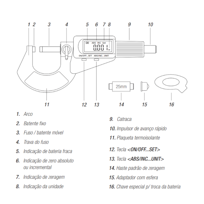 Micrômetro Externo Digital IP40 de 175 a 200mm/7-8