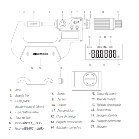 Micrômetro Externo Digital IP65 de 200 a 225mm/8-9