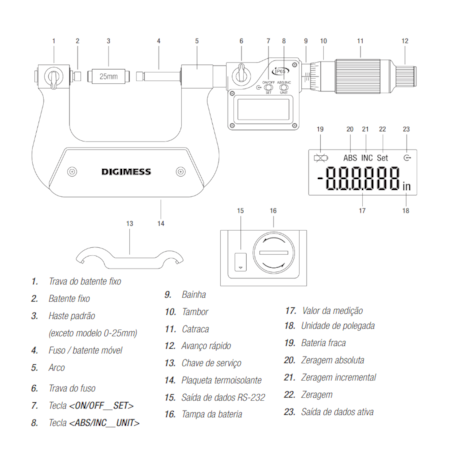 Micrômetro Externo Digital para Medições Diversas 50 a 75mm/2-3