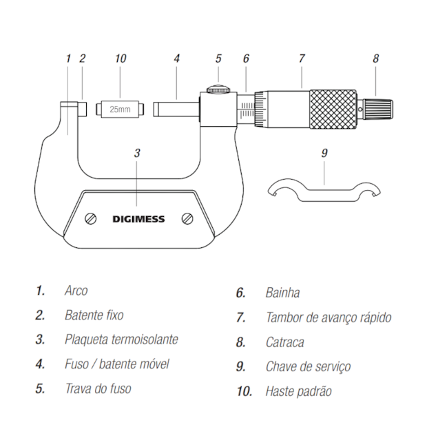 Micrômetro Externo para Canhotos e Destros de 0 a 25mm/0.01mm 110.455 DIGIMESS-0613aa6b-dc3b-4d0a-ad22-33cc163689a9