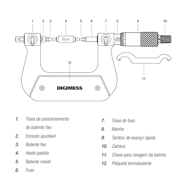 Micrômetro Externo para Diâmetro Primitivo de 0 a 25mm/0.01mm 113.160 DIGIMESS-2a0c6665-80d0-4ea9-a90c-502a33e5ba21