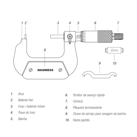 Micrômetro Externo para Tubo de 0 a 25mm/0.01mm 112.243A DIGIMESS-c55f0e3d-d79a-4acc-b71b-75c0fa582901