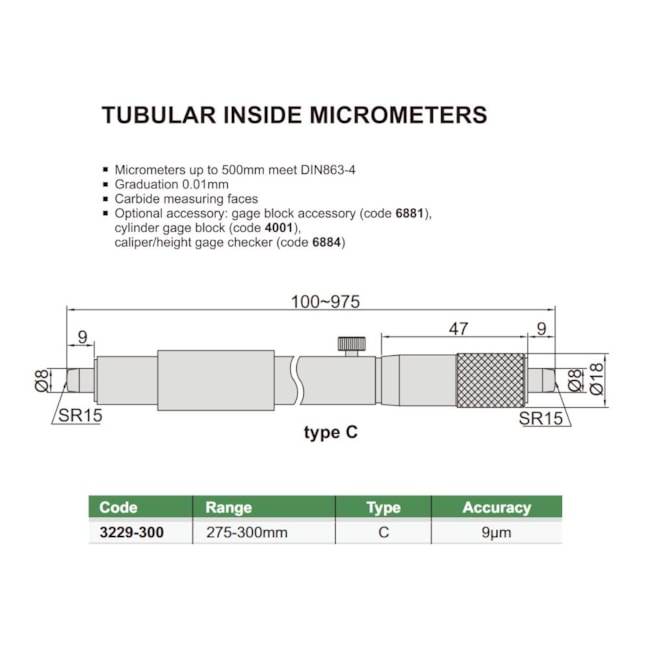 Micrômetro Interno 275 a 300mm 0.01mm Tubular 3229-300 INSIZE-f10bbeee-2b70-4169-a974-f4f4a09cb3cc