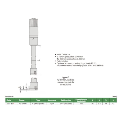 Micrômetro Interno 3 Pontas 40 a 50mm 0.005mm 3227-50 INSIZE-996a24c9-ed80-495d-86c3-ba47db76445a