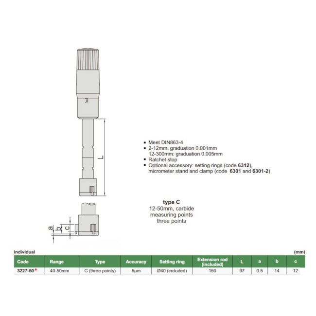 Micrômetro Interno 3 Pontas 40 a 50mm 0.005mm 3227-50 INSIZE-ba165586-fa54-42a3-9f7e-29b71c879430