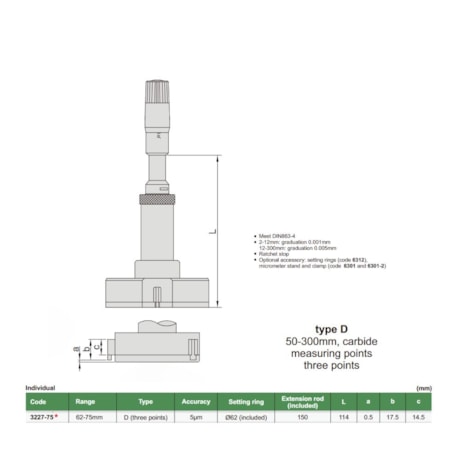 Micrômetro Interno de 3 Pontas 62 a 75mm 0.005mm 3227-75 INSIZE-556b769c-0499-4fdc-bdf6-a3d7019a4938