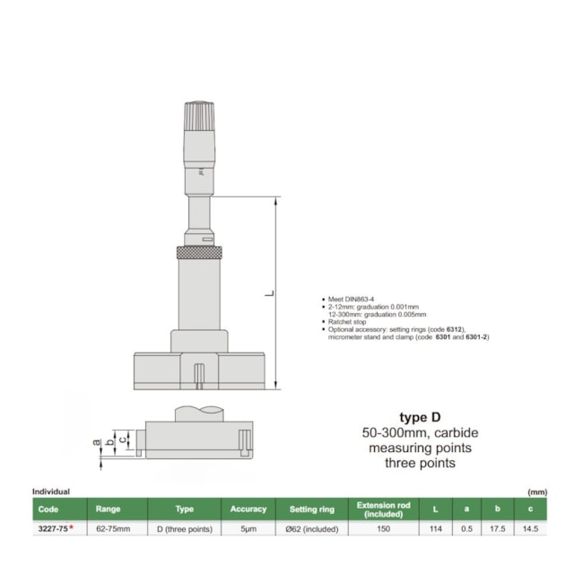 Micrômetro Interno de 3 Pontas 62 a 75mm 0.005mm 3227-75 INSIZE-a1df2702-00ce-4e13-8f70-22f2bcd6c9e3