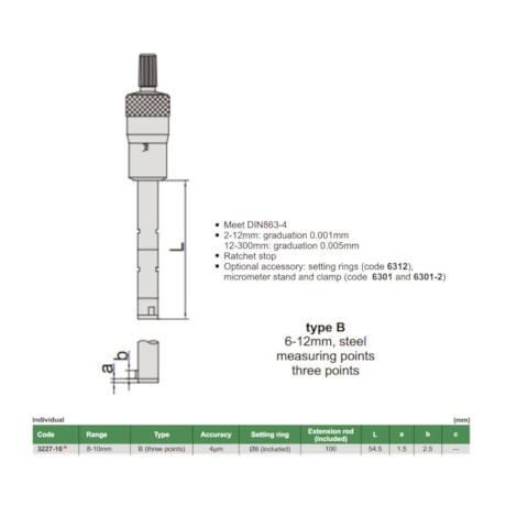 Micrômetro Interno de 3 Pontas 8 a 10mm 0.001mm 3227-10 INSIZE-19649ea3-5c05-4b0c-ac44-af4cc47ce8db