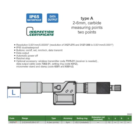 Micrômetro Interno Digital 2 Pontas 2 a 2.5mm 0.001mm 3127-2 INSIZE-6eb7dcc1-1cd4-48a1-8fe6-819bdf54c839