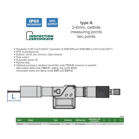 Micrômetro Interno Digital 2 Pontas 3 a 4mm 0.001mm 3127-4 INSIZE-4ade59a1-6907-4b36-9599-07d70efcfb09