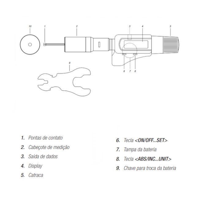 Micrômetro Interno Digital 2 Pontas 3 a 6mm 0.001mm/.00005