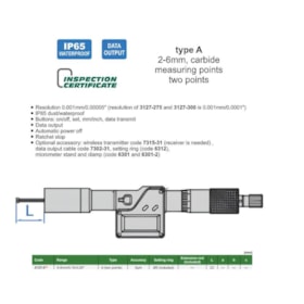 Micrômetro Interno Digital 2 Pontas 4 a 5mm 0.001mm 3127-5 INSIZE