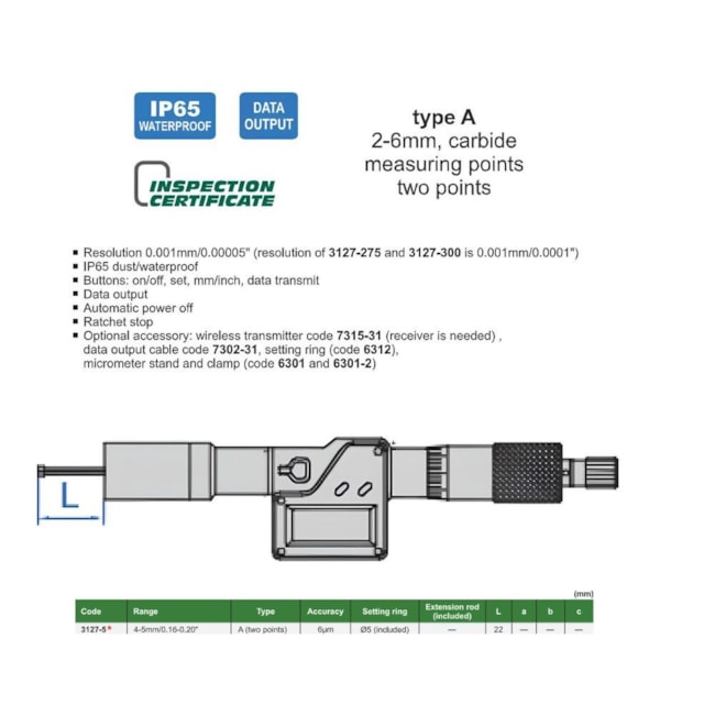 Micrômetro Interno Digital 2 Pontas 4 a 5mm 0.001mm 3127-5 INSIZE-8827f5a3-ac59-4253-a851-af28e759ed35