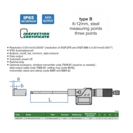 Micrômetro Interno Digital 3 Pontas 8 a 10mm 0.001mm 3127-10 INSIZE-6f844a43-ad71-4b3e-8ceb-982f9cc680f1