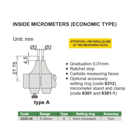 Micrômetro Interno Tipo Paquímetro 0 a 30mm 0.01mm 3220-30 INSIZE-7fa76d36-210e-46fe-91bd-0c4b3b4ff47d