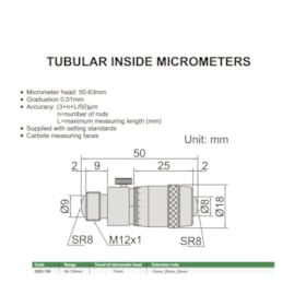 Micrômetro Interno Tubular 50 a 150mm 0.01mm 3222-150 INSIZE