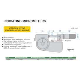 Micrômetro Relógio Indicador 0 a 25mm 0.001mm 3332-25 INSIZE
