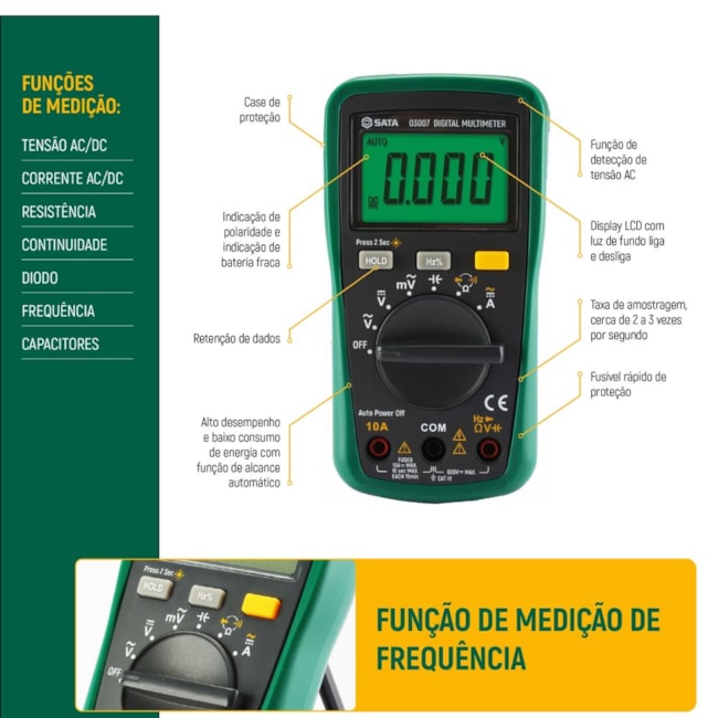 Mini Multímetro Digital com Medição de Frequência 10A (AC/DC) CAT III 600V ST03007 SATA-d47740cb-3372-47ff-b729-dfd6d3f68536